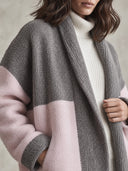 Women's Long Grey And Pink Colorblock Knit Cardigan Open Front Sweater Coat ZMZ2786J6YZH