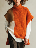 Women's Colorblock Knit Turtleneck Poncho Sweater Oversized Cape Vest ZMZ2746J2YZH