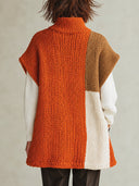 Women's Colorblock Knit Turtleneck Poncho Sweater Oversized Cape Vest ZMZ2746J2YZH
