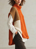 Women's Colorblock Knit Turtleneck Poncho Sweater Oversized Cape Vest ZMZ2746J2YZH