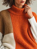 Women's Colorblock Knit Turtleneck Poncho Sweater Oversized Cape Vest ZMZ2746J2YZH