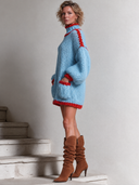 Women’s Casual, Loose-fit, Light Blue, Chunky-knit Turtleneck Sweater Mini Dress ZMZ2782J9XT