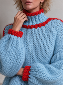 Women’s Casual, Loose-fit, Light Blue, Chunky-knit Turtleneck Sweater Mini Dress ZMZ2782J9XT