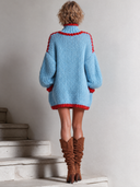 Women’s Casual, Loose-fit, Light Blue, Chunky-knit Turtleneck Sweater Mini Dress ZMZ2782J9XT