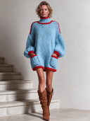 Women’s Casual, Loose-fit, Light Blue, Chunky-knit Turtleneck Sweater Mini Dress ZMZ2782J9XT