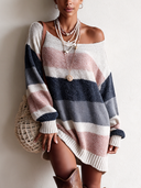 Women's Fashionable Color-Block One-Shoulder Knitted Mini Dress ZMZ2760J1SWL