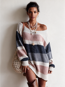 Women's Fashionable Color-Block One-Shoulder Knitted Mini Dress ZMZ2760J1SWL