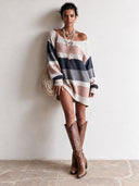 Women's Fashionable Color-Block One-Shoulder Knitted Mini Dress ZMZ2760J1SWL