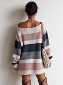 Women's Fashionable Color-Block One-Shoulder Knitted Mini Dress ZMZ2760J1SWL