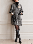 Women's Classic Black And White Tweed Three-quarter Sleeve Dress ZMZ2717J4SWL