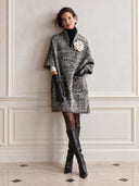 Women's Classic Black And White Tweed Three-quarter Sleeve Dress ZMZ2717J4SWL