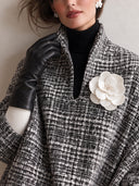 Women's Classic Black And White Tweed Three-quarter Sleeve Dress ZMZ2717J4SWL