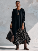 Women’s Vintage-style Casual Long-sleeved Maxi Dress Featuring A Mix Of Air-layer Fabric And Velvet, Designed With A Round Neckline ZMZ2723J5ZYY
