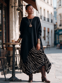 Women’s Vintage-style Casual Long-sleeved Maxi Dress Featuring A Mix Of Air-layer Fabric And Velvet, Designed With A Round Neckline ZMZ2723J5ZYY