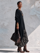 Women’s Vintage-style Casual Long-sleeved Maxi Dress Featuring A Mix Of Air-layer Fabric And Velvet, Designed With A Round Neckline ZMZ2723J5ZYY