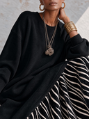 Women’s Vintage-style Casual Long-sleeved Maxi Dress Featuring A Mix Of Air-layer Fabric And Velvet, Designed With A Round Neckline ZMZ2723J5ZYY