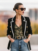 Women’s Vintage-Style Casual Color-Block Double-Breasted Knitted Blazer ZMZ2710J8ZJY