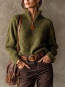 Women’s Vintage-Style Casual Knitted Zip-Up Pullover Sweater ZMZ2748J2ZJY