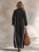 Women’s Vintage-Style Casual Long-Sleeve Maxi Dress In Air-Layer Fabric With Lapel Collar And Zipper ZMZ2704J8ZYY