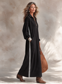 Women’s Vintage-Style Casual Long-Sleeve Maxi Dress In Air-Layer Fabric With Lapel Collar And Zipper ZMZ2704J8ZYY