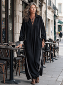 Women’s Vintage-Style Casual Long-Sleeve Maxi Dress In Air-Layer Fabric With Lapel Collar And Zipper ZMZ2704J8ZYY