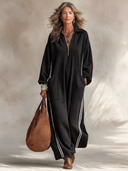 Women’s Vintage-Style Casual Long-Sleeve Maxi Dress In Air-Layer Fabric With Lapel Collar And Zipper ZMZ2704J8ZYY