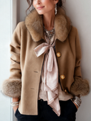 Women's Classic Warm Camel Wool Blend Jacket With Faux Fur Collar ZMZ2764J8SWL
