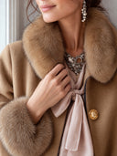 Women's Classic Warm Camel Wool Blend Jacket With Faux Fur Collar ZMZ2764J8SWL