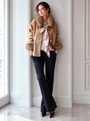 Women's Classic Warm Camel Wool Blend Jacket With Faux Fur Collar ZMZ2764J8SWL
