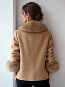 Women's Classic Warm Camel Wool Blend Jacket With Faux Fur Collar ZMZ2764J8SWL