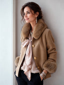 Women's Classic Warm Camel Wool Blend Jacket With Faux Fur Collar ZMZ2764J8SWL
