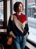 Women’s Vintage-Style Casual Color-Block Long-Sleeve Loose-Fit Crew-Neck Sweater ZMZ2732J4ZYY