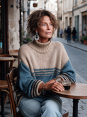 Women’s Vintage-style Casual Color-block High-neck Long-sleeve Loose-fit Sweater ZMZ2741J4ZYY