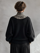 Women’s Vintage-Style Casual Jacquard Long-Sleeve Loose Sweater With A Stand-Up Collar And Buttons ZMZ2706J0ZYY