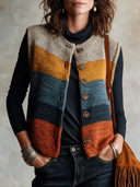 Women’s Vintage-style Casual Color-block Button-front Knit Vest ZMZ2781J3ZYY