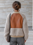 Women’s Vintage-style Casual Fleece Jacket With PU Leather-trimmed Zip Bomber Jacket ZMZ2786J6ZYY