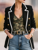 Women’s Vintage-Style Casual Color-Block Double-Breasted Knitted Blazer ZMZ2710J8ZJY