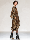 Women's Casual Brown Leopard Print Lapel Midi Dress ZMZ2788J1XT