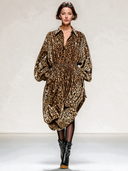 Women's Casual Brown Leopard Print Lapel Midi Dress ZMZ2788J1XT