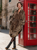 Women's Casual Brown Leopard Print Lapel Midi Dress ZMZ2788J1XT