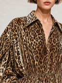 Women's Casual Brown Leopard Print Lapel Midi Dress ZMZ2788J1XT