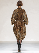 Women's Casual Brown Leopard Print Lapel Midi Dress ZMZ2788J1XT