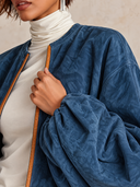 Women's Simple Blue Faux Suede Long Coat ZMZ2805J0XT