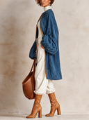 Women's Simple Blue Faux Suede Long Coat ZMZ2805J0XT