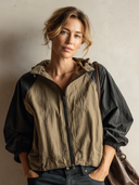 Women's Sporty Casual Color Block Hooded Zipper Windproof Jacket ZMZ2875J9XT