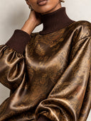 Women’s Vintage-Style Acetate Satin Printed High-Neck Long-Sleeve Midi Dress ZMZ2893J6SWL