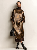 Women’s Vintage-Style Acetate Satin Printed High-Neck Long-Sleeve Midi Dress ZMZ2893J6SWL