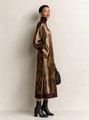 Women’s Vintage-Style Acetate Satin Printed High-Neck Long-Sleeve Midi Dress ZMZ2893J6SWL