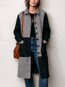 Women’s Vintage Tweed Houndstooth Patchwork Knee-Length Coat ZMZ2855J4SWL
