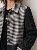 Women’s Vintage Tweed Houndstooth Patchwork Knee-Length Coat ZMZ2855J4SWL